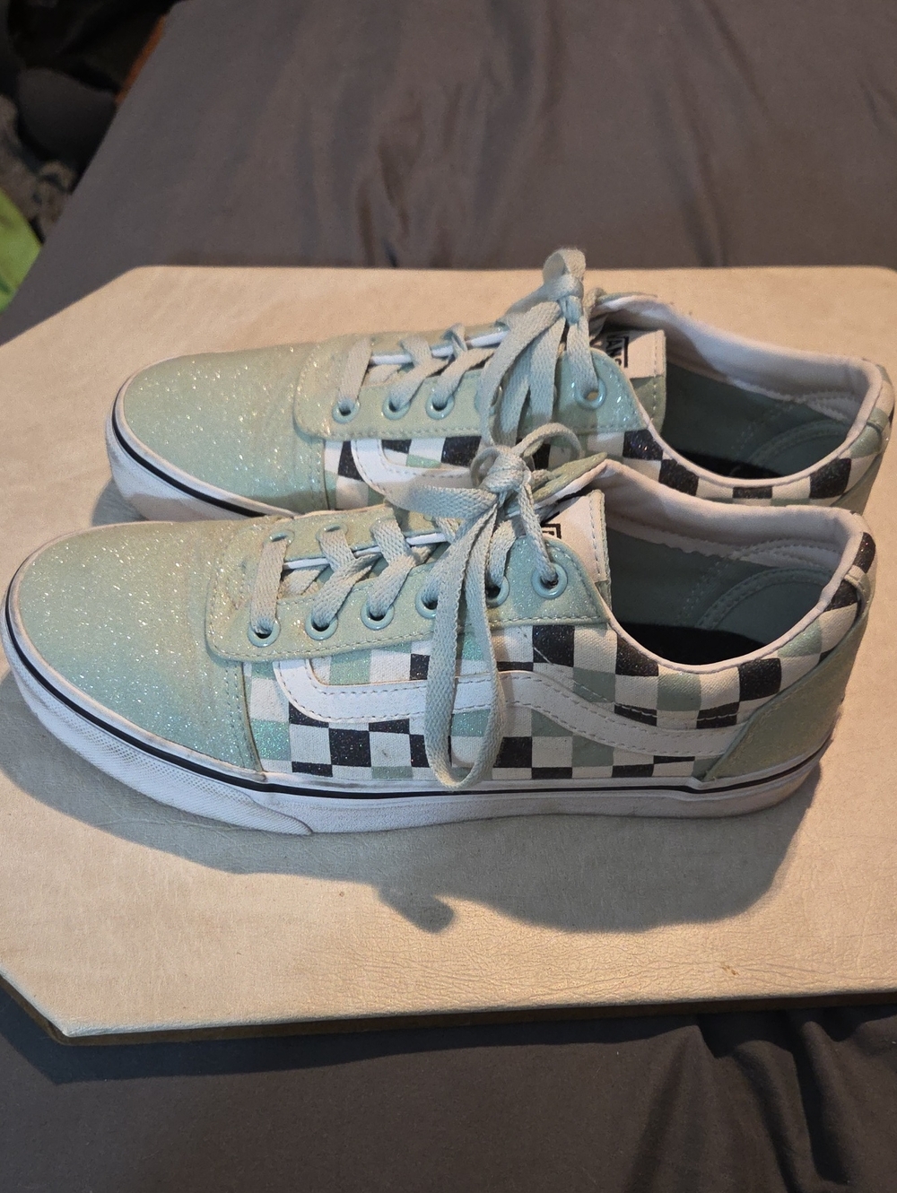 Vans Low-Top Checkerboard Sneakers in Mint Glitter